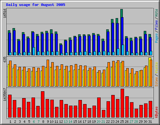 Daily usage for August 2005
